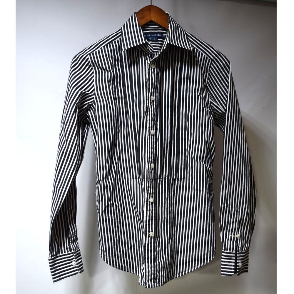 Ralph Lauren Blue Label Women’s 10 Black White Striped Cotton Button Down Shirt